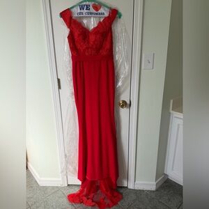 Chic Red High Low Lace Dress
